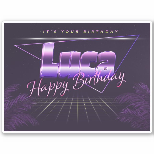 Luca Name First name lila retro Sticker Birthday (Front)