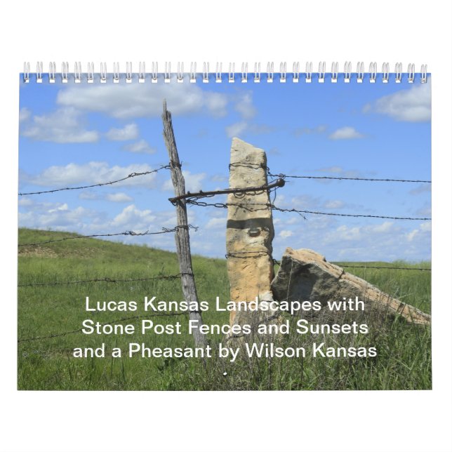 Lucas Kansas Landscapes Sunset Stone Post Calendar (Cover)