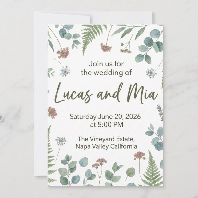 Lucas & Mia Vineyard Wedding Invitation (Front)