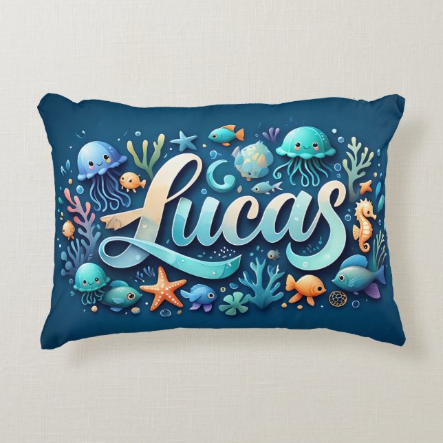 Lucas Name Ocean Theme Decorative Sea Life Cushion (Front)