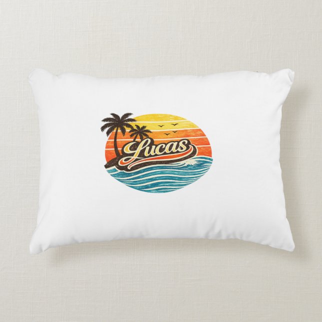 Lucas Retro Sunset Name Design Decorative Cushion (Front)