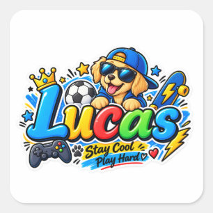 Lucas Stay Cool Cute Puppy Personalized Sticker