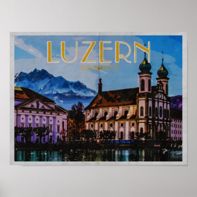 Lucerne Luzern Swiss Distressed Vintage Travel Poster (Front)