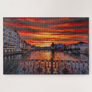Lucerne Sunset Glow: Gallery Edition Jigsaw Puzzle