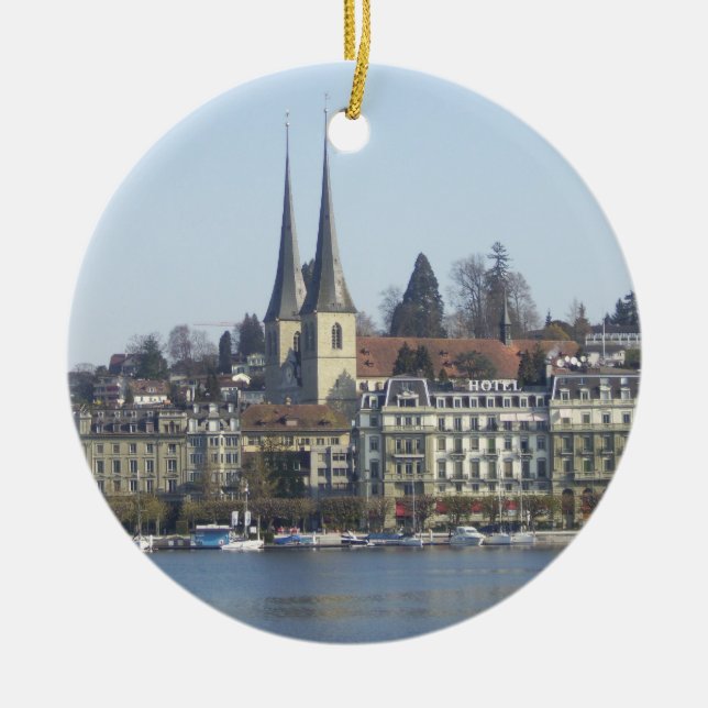 Lucerne Switzerland Ceramic Tree Decoration (Front)