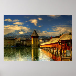 Lucerne Switzerland Chapel Bridge Mount Pilatus Poster