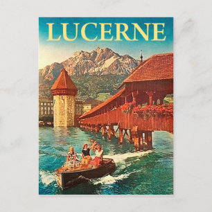 Lucerne, Switzerland, girls on a boat, vintage Postcard