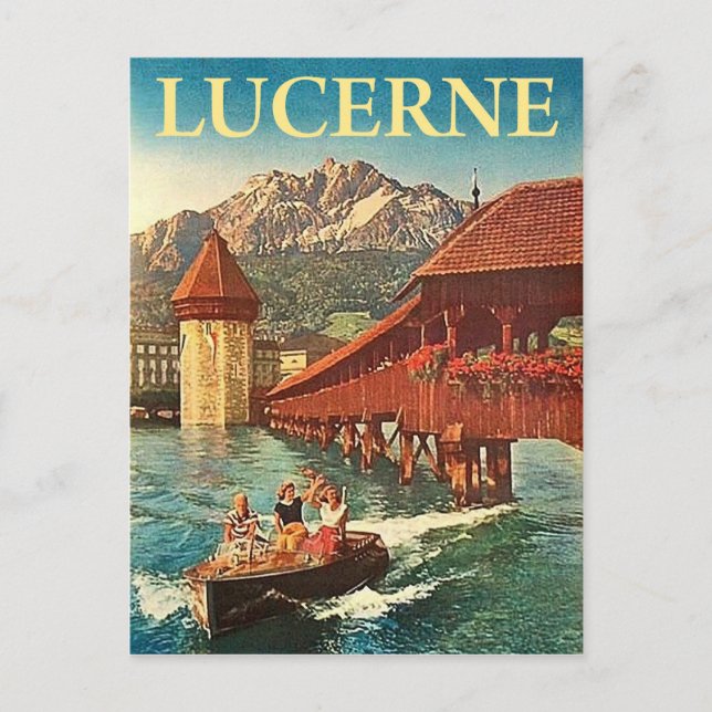 Lucerne, Switzerland, girls on a boat, vintage Postcard (Front)
