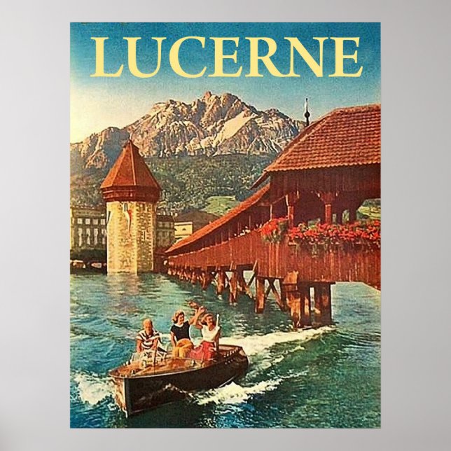 Lucerne, Switzerland, girls on a boat, vintage Poster (Front)
