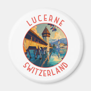 Lucerne Switzerland Retro Distressed Circle Magnet