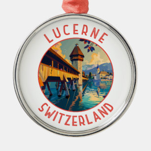 Lucerne Switzerland Retro Distressed Circle Metal Tree Decoration