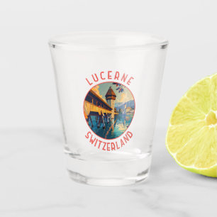 Lucerne Switzerland Retro Distressed Circle Shot Glass