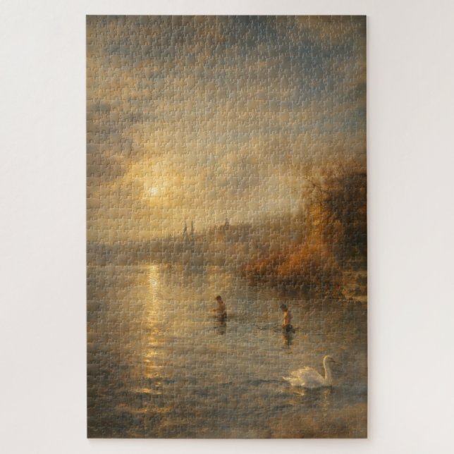 Lucerne Switzerland Sunrise Swan Fine Art Puzzle (Vertical)