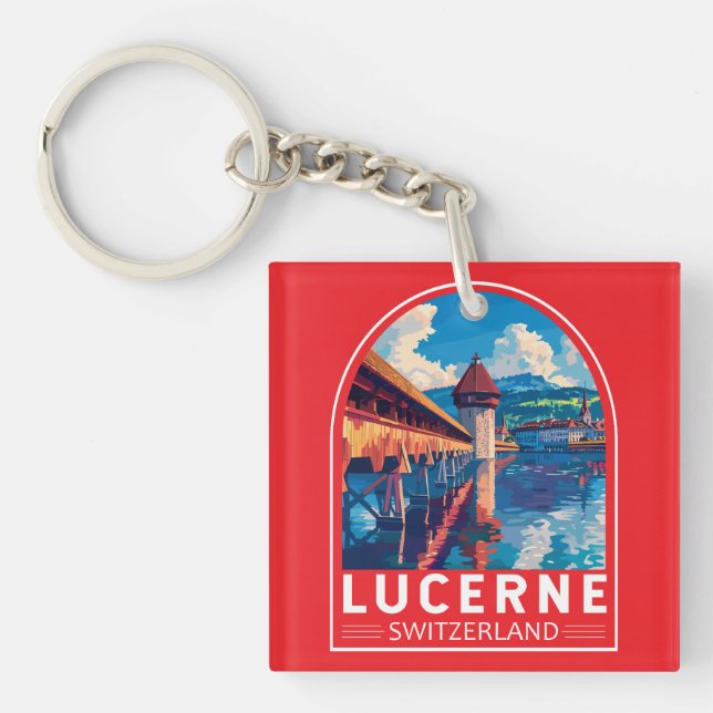 Lucerne Switzerland Travel Art Vintage Key Ring (Front)