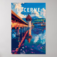 Lucerne Switzerland Travel Art Vintage