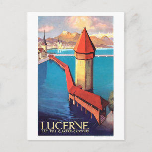 Lucerne, Switzerland, view on lake and a tower, Postcard