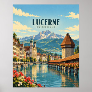 Lucerne Switzerland Vintage Travel Art Poster