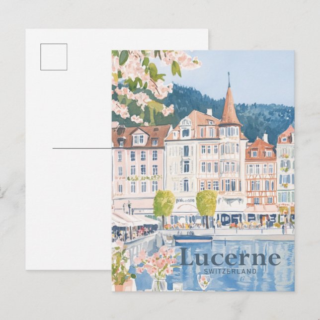 Lucerne Switzerland Watercolor Painting Travel Postcard (Front/Back)