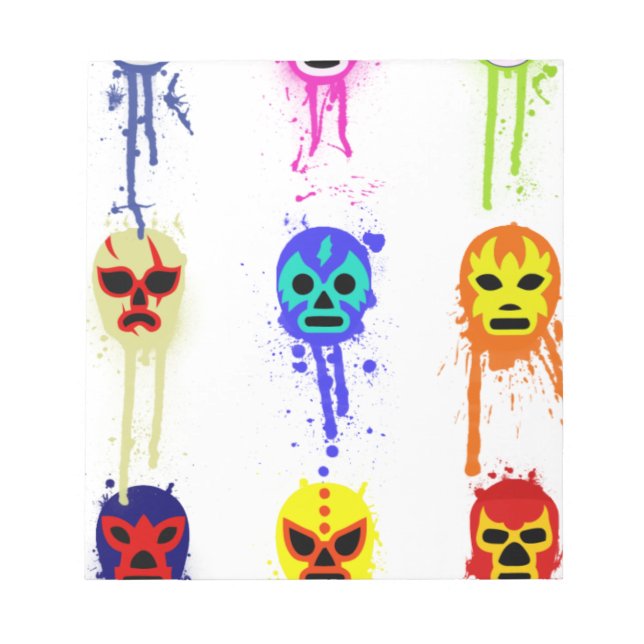 Lucha Libre Mask Mexican Wrestling Paint Drip Notepad (Front)