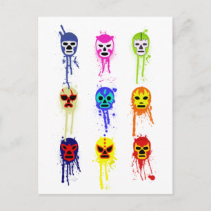 Lucha Libre Mask Mexican Wrestling Paint Drip Postcard