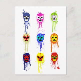 Lucha Libre Mask Mexican Wrestling Paint Drip Postcard