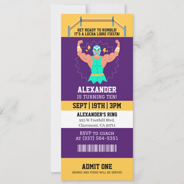Lucha Libre Mexican Birthday Ticket Party Invitation (Front)