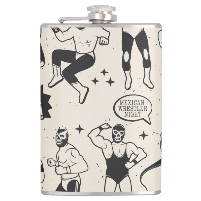 Lucha Libre: Mexican Wrestler pattern Hip Flask (Front)