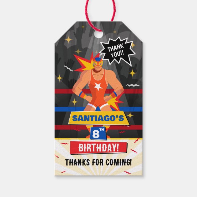 Lucha Libre Mexican Wrestling Birthday Gift Tag (Front)