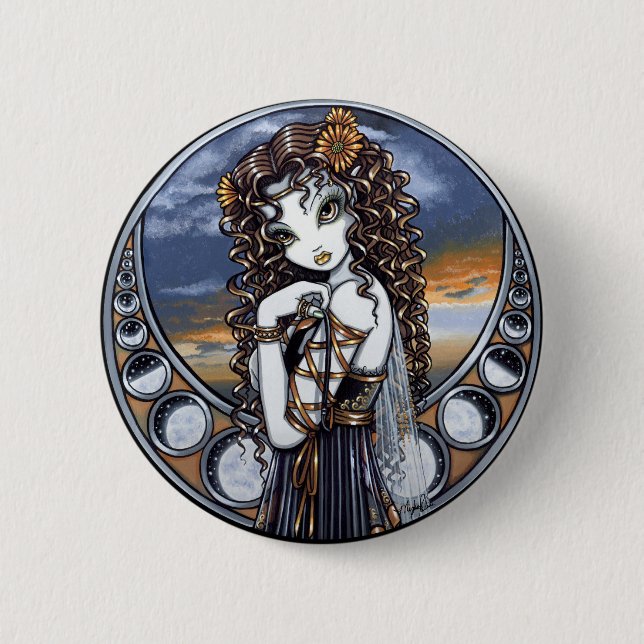 "Lucia" Gothic Flower Moon Fairy Pinback Button (Front)