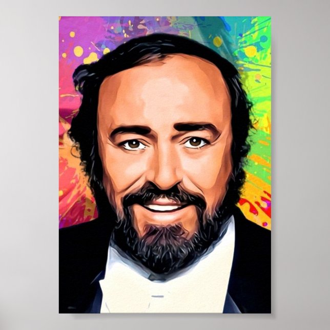 Luciano Pavarotti Coloured Portrait Poster (Front)