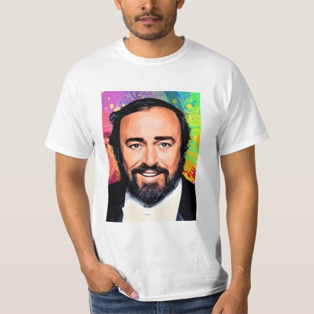 Luciano Pavarotti Coloured Portrait T-Shirt (Front)