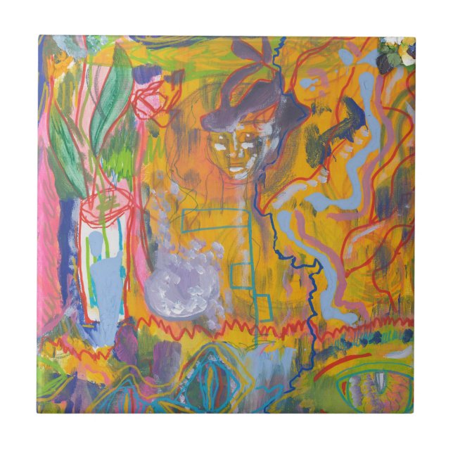 Lucid Dreamer Pink Rainbow Abstract Painting Art Tile (Front)