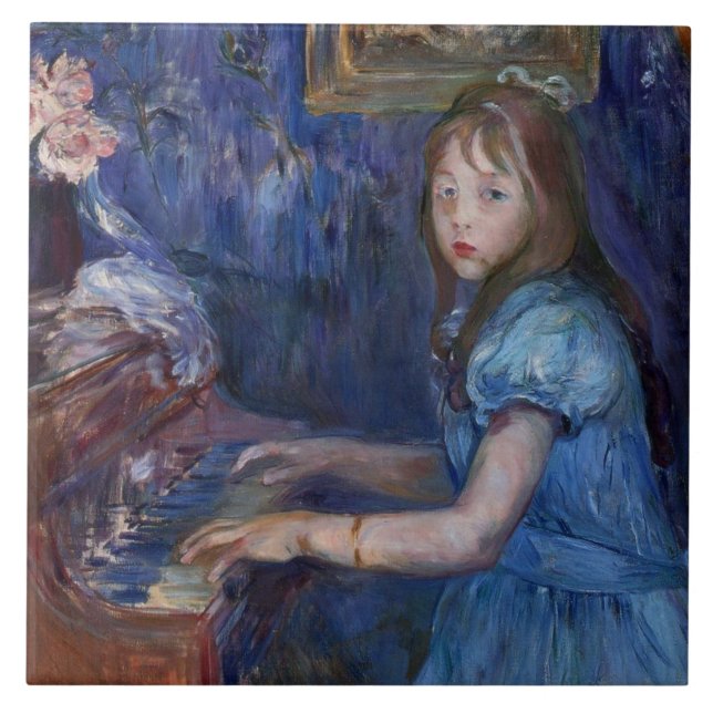 Lucie Leon Playing the Piano (by Berthe Morisot) Tile (Front)