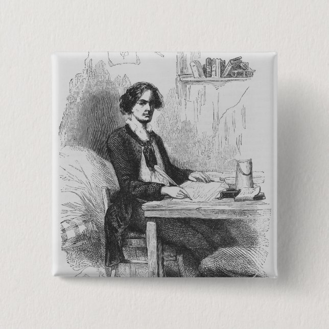 Lucien de Rubempre writing a letter 15 Cm Square Badge (Front)