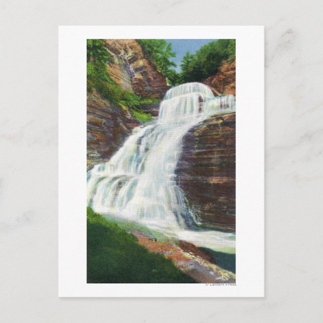 Lucifer Falls View in Robert H. Treman State Postcard (Front)