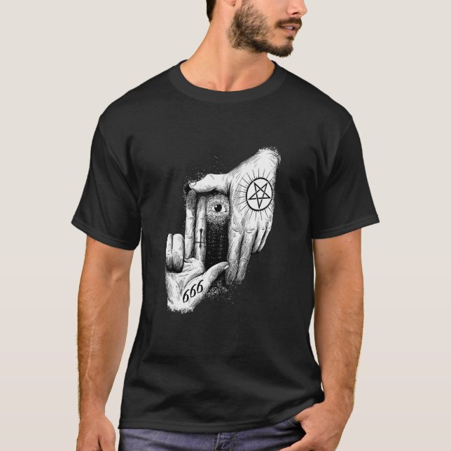 Lucifer is Watching you 666 Occult Baphomet Goat S T-Shirt (Front)