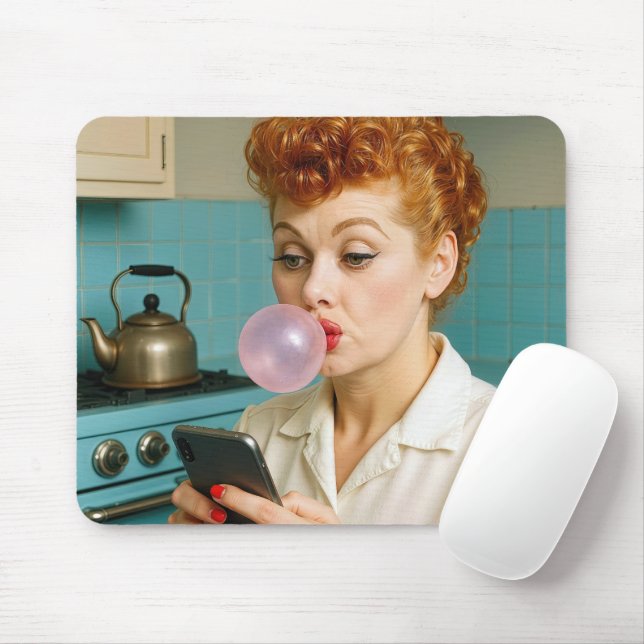 Lucille Ball Texting On a Cell Phone Mouse Pad (With Mouse)