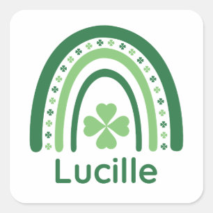 Lucille Name Clover Boho Rainbow Square Sticker