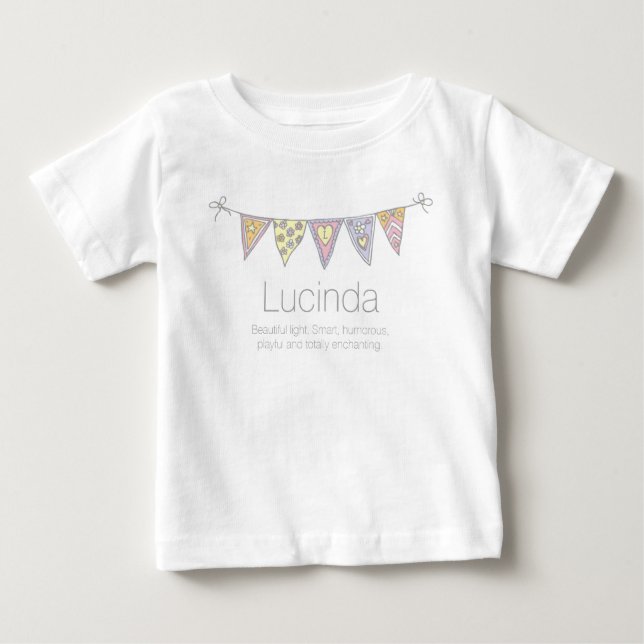 Lucinda girls name meaning bunting flag t-shirt (Front)