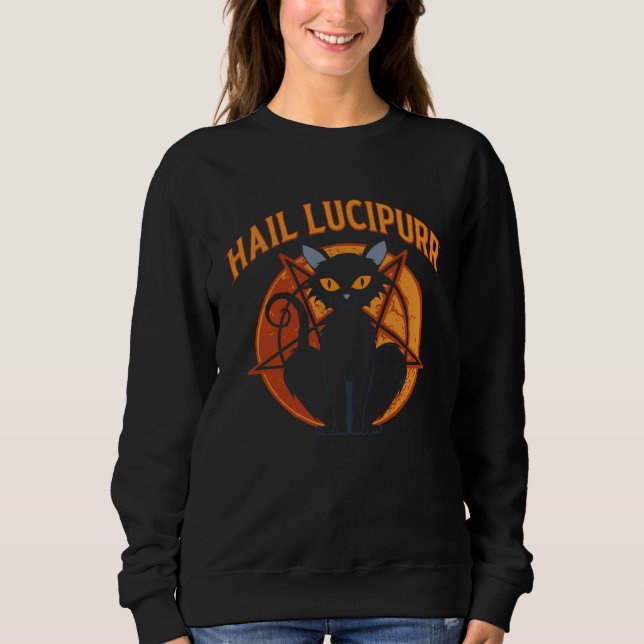 Lucipurr  Satanic Baphomet Occult Gothic Demon Cat Sweatshirt (Front)