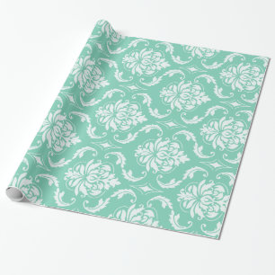 Lucite Green and White Classic Damask Wrapping Paper