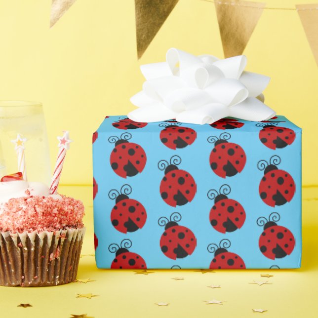 Luck be a Ladybug Cute Cartoon Insect Design Wrapping Paper (Birthday Party)