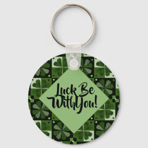 Luck Be With You Shamrock Chequerboard Pattern Key Ring