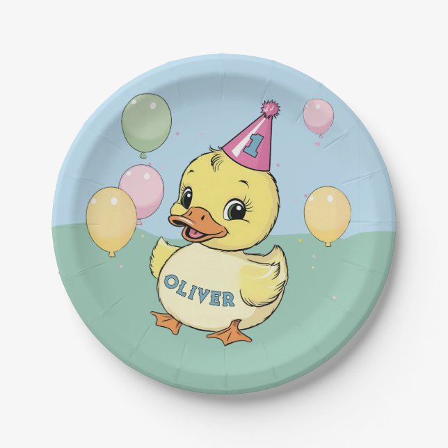 Luck Duck Birthday Party Duckie Paper cup Plate (Front)
