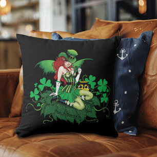 Luck Irish Green Fairy Red Hair Shamrock  Cushion