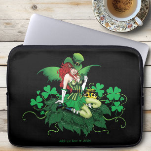 Luck Irish Green Fairy Red Hair Shamrock Laptop Sleeve