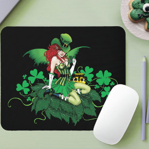 Luck Irish Green Fairy Red Hair Shamrock  Mouse Pad