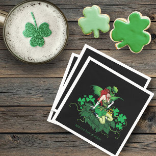 Luck Irish Green Fairy Red Hair Shamrock Napkin