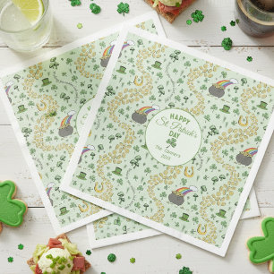 Luck & Joy Coins & Green Shamrocks St Patricks Day Napkin