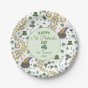 Luck & Joy Coins & Green Shamrocks St Patricks Day Paper Plate